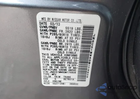 2013 Infiniti Fx37 from USA, damaged, VIN JN8CS1MW6DM174606